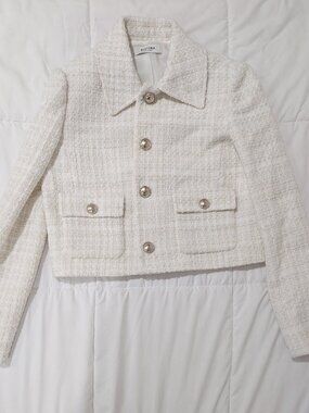 Sistina Gold White Tweed Button Cropped Jacket